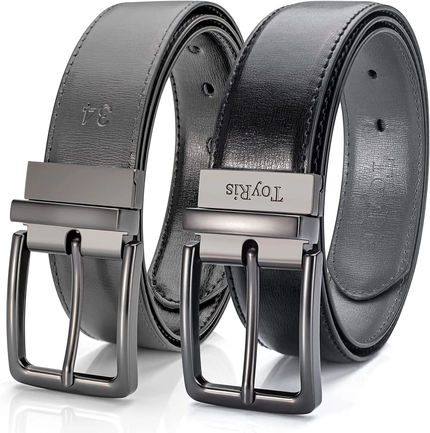 100% Leather Reversible Belt Men'S Belt 1 3/8 Wide Classic Buckle Genuine Leather Belts