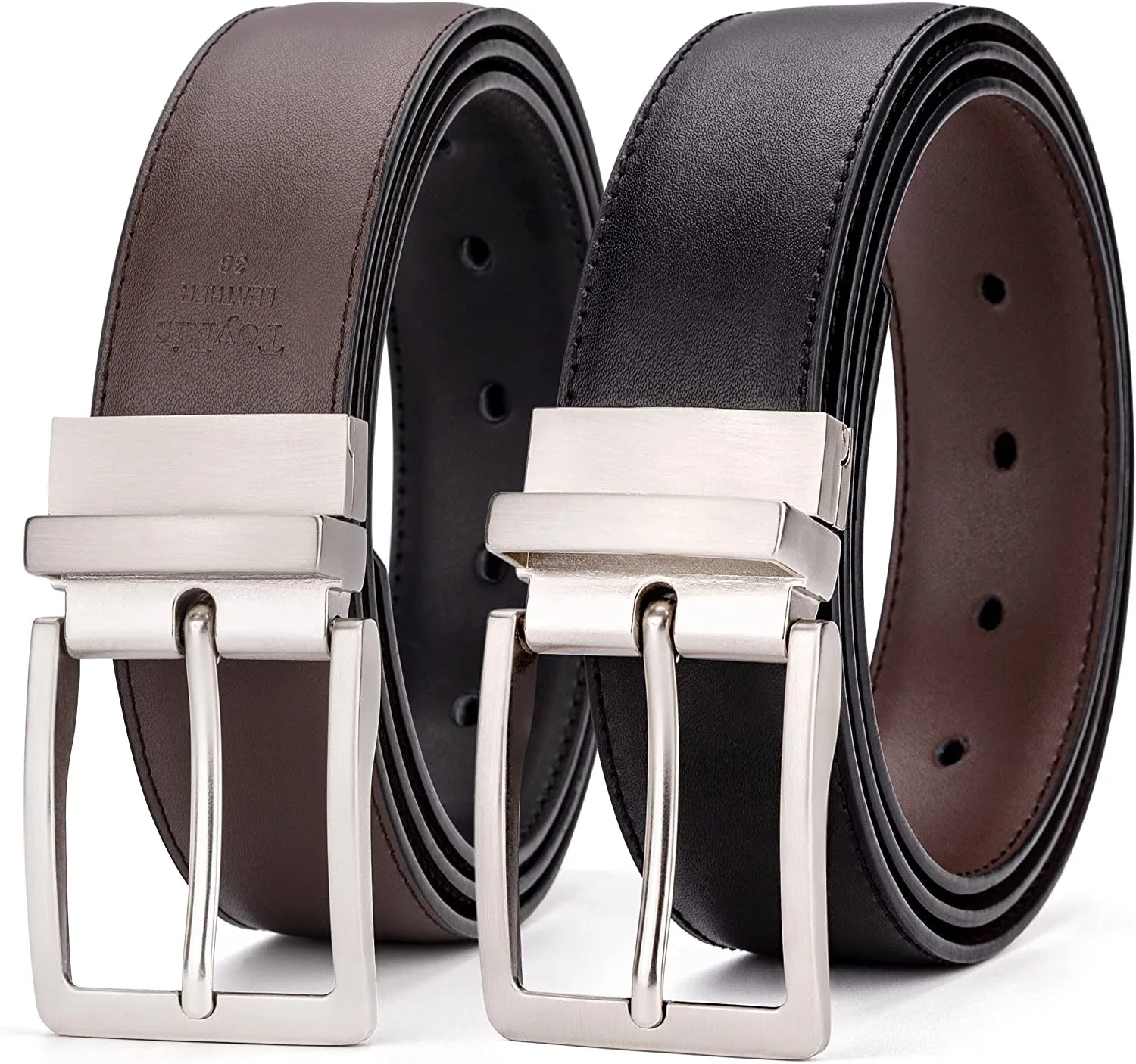 100% Leather Reversible Belt Men'S Belt 1 3/8 Wide Classic Buckle Genuine Leather Belts