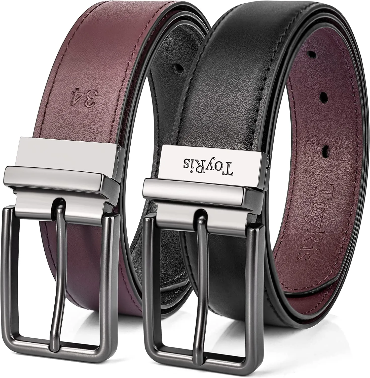 100% Leather Reversible Belt Men'S Belt 1 3/8 Wide Classic Buckle Genuine Leather Belts