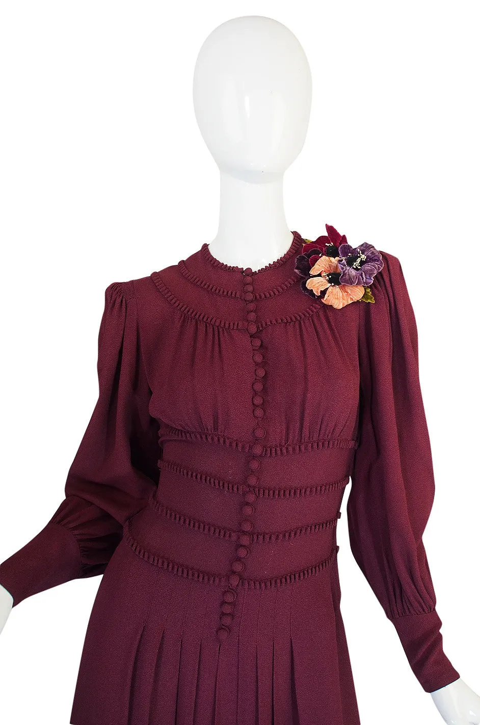 1940s Amazing Burgundy Crepe Swing Dress