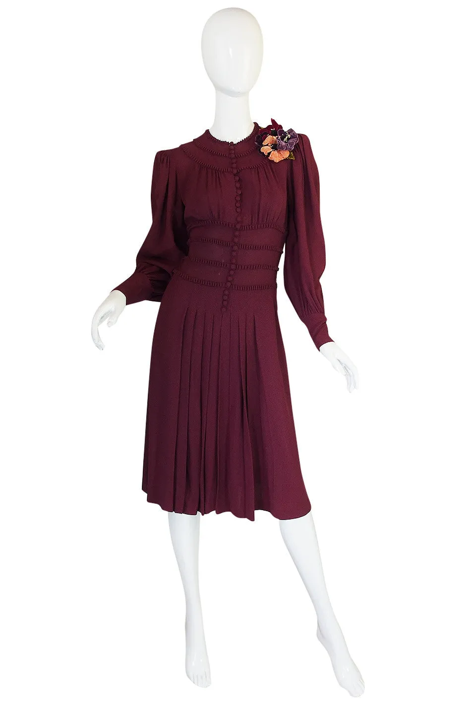 1940s Amazing Burgundy Crepe Swing Dress