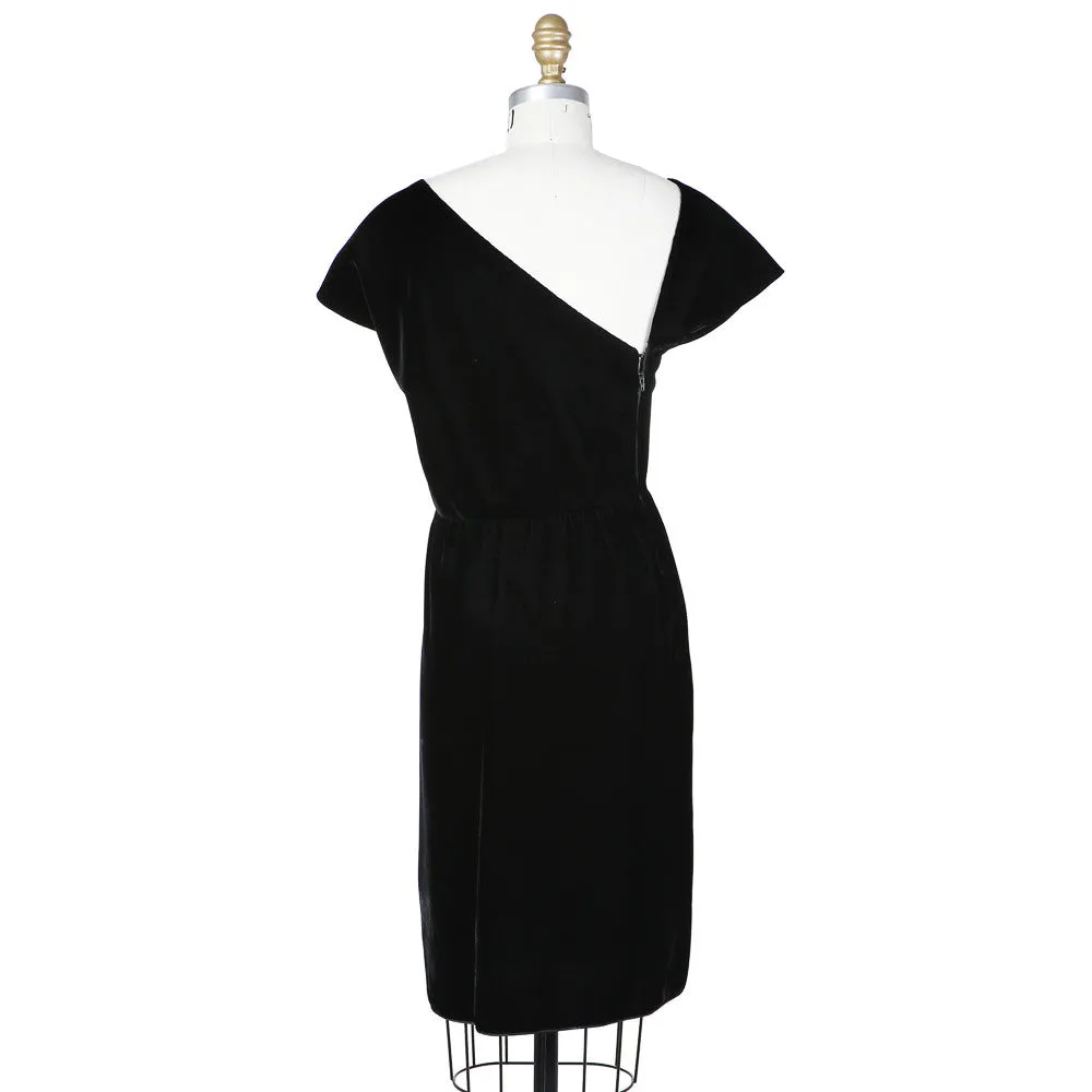 1980s Haute Couture Asymmetrical Velvet Dress