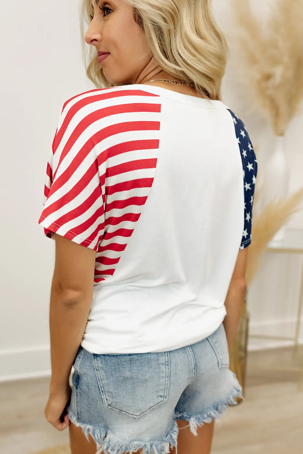 4th of July Shirts for Women V Neck US Stars and Stripes Tee