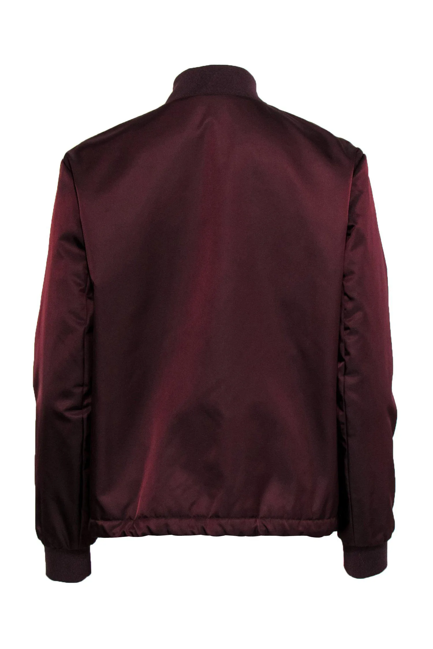 Acne - Burgundy Zip-Up Nylon Bomber Jacket Sz M