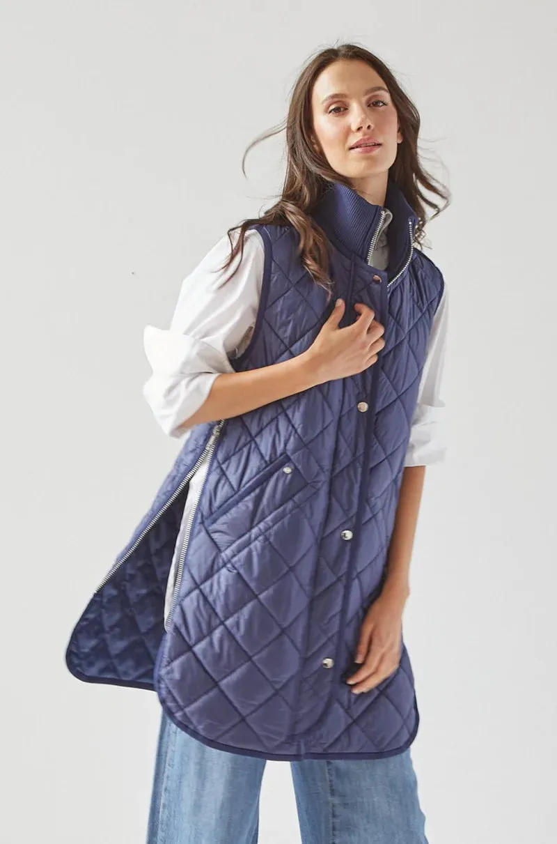 Adroit Destiny Long Vest | Champagne   Navy