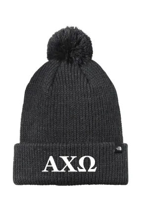 Alpha Chi Omega - North Face Pom Beanie - White Embroidered Letters