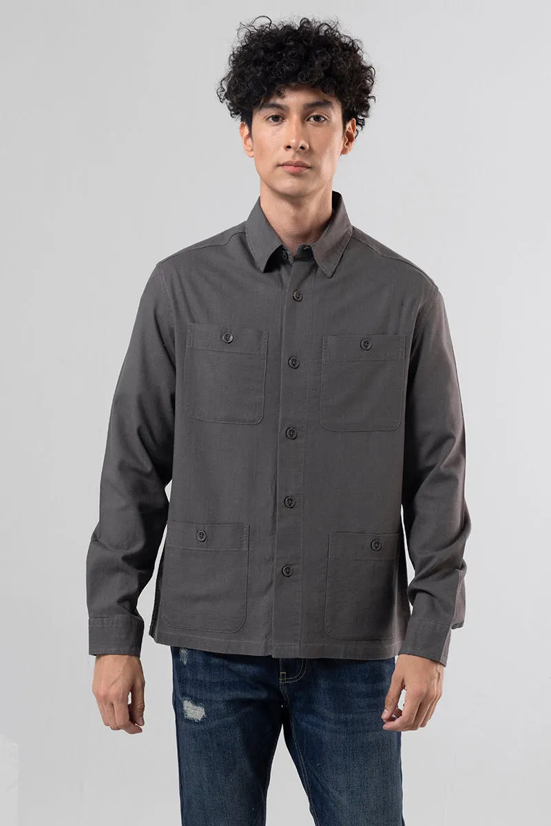 Aquae Charcoal Grey Linen Overshirt