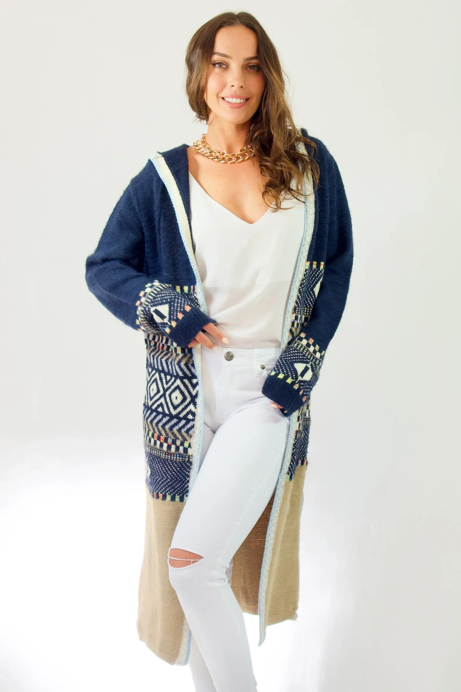 Asa Cardi- Navy/Beige/Multicolour