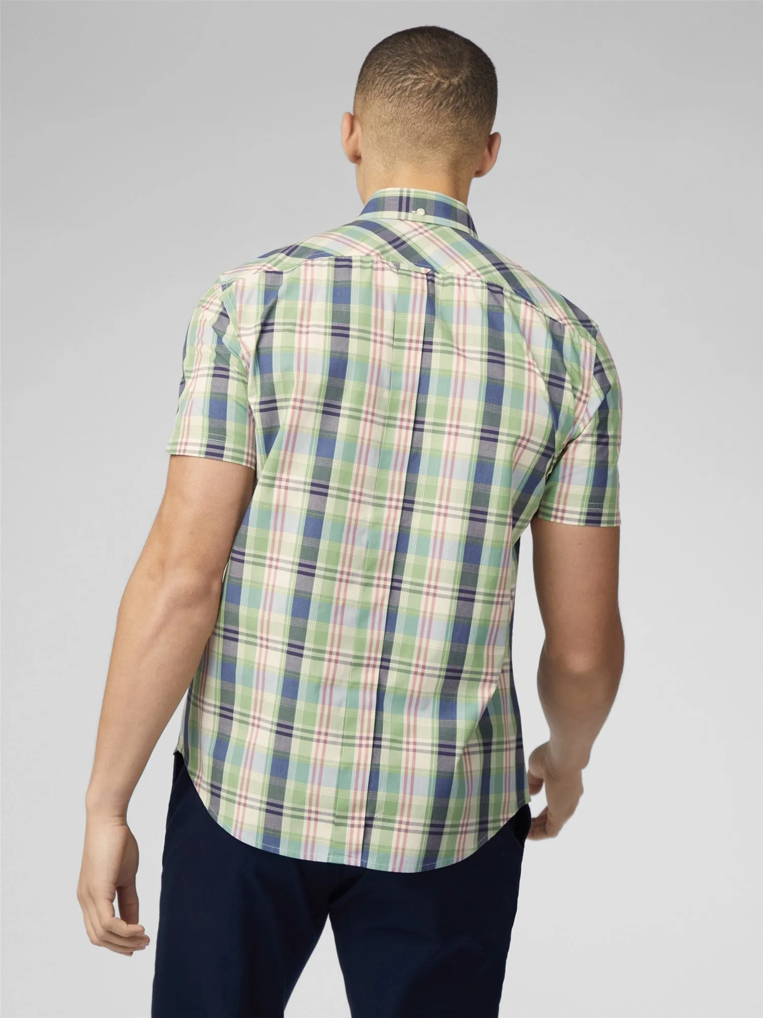 Ben Sherman Men's Over Check Shirt, Short Sleeved, Button-Down Collar