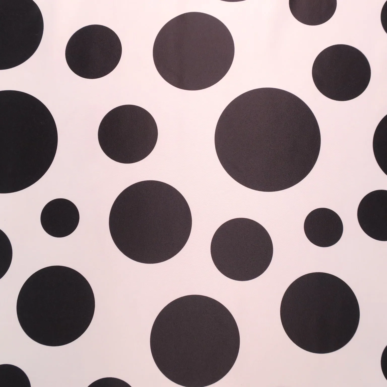 Black Circles on White Printed Polyester Mikado Fabric