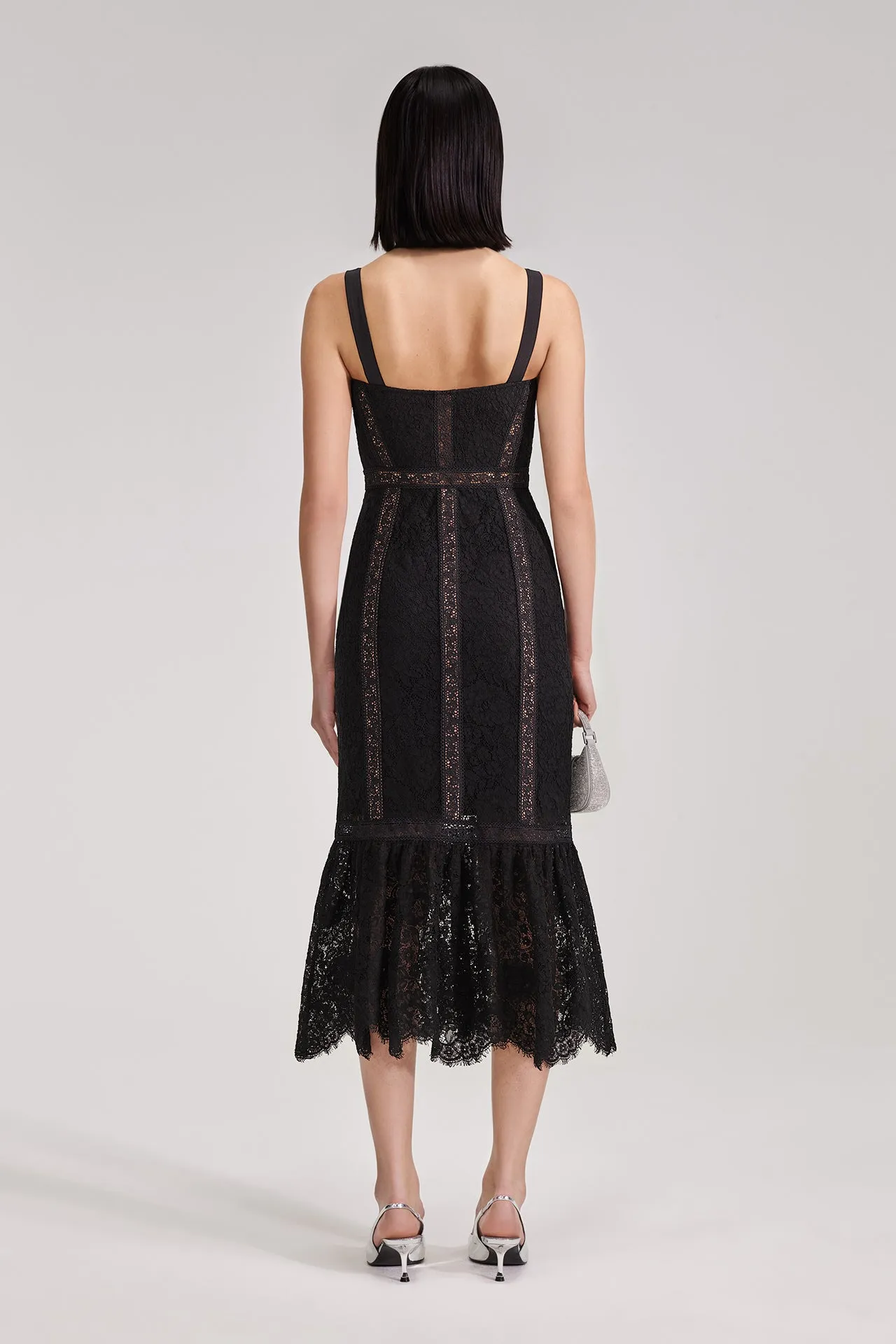 Black Cord Lace Midi Dress