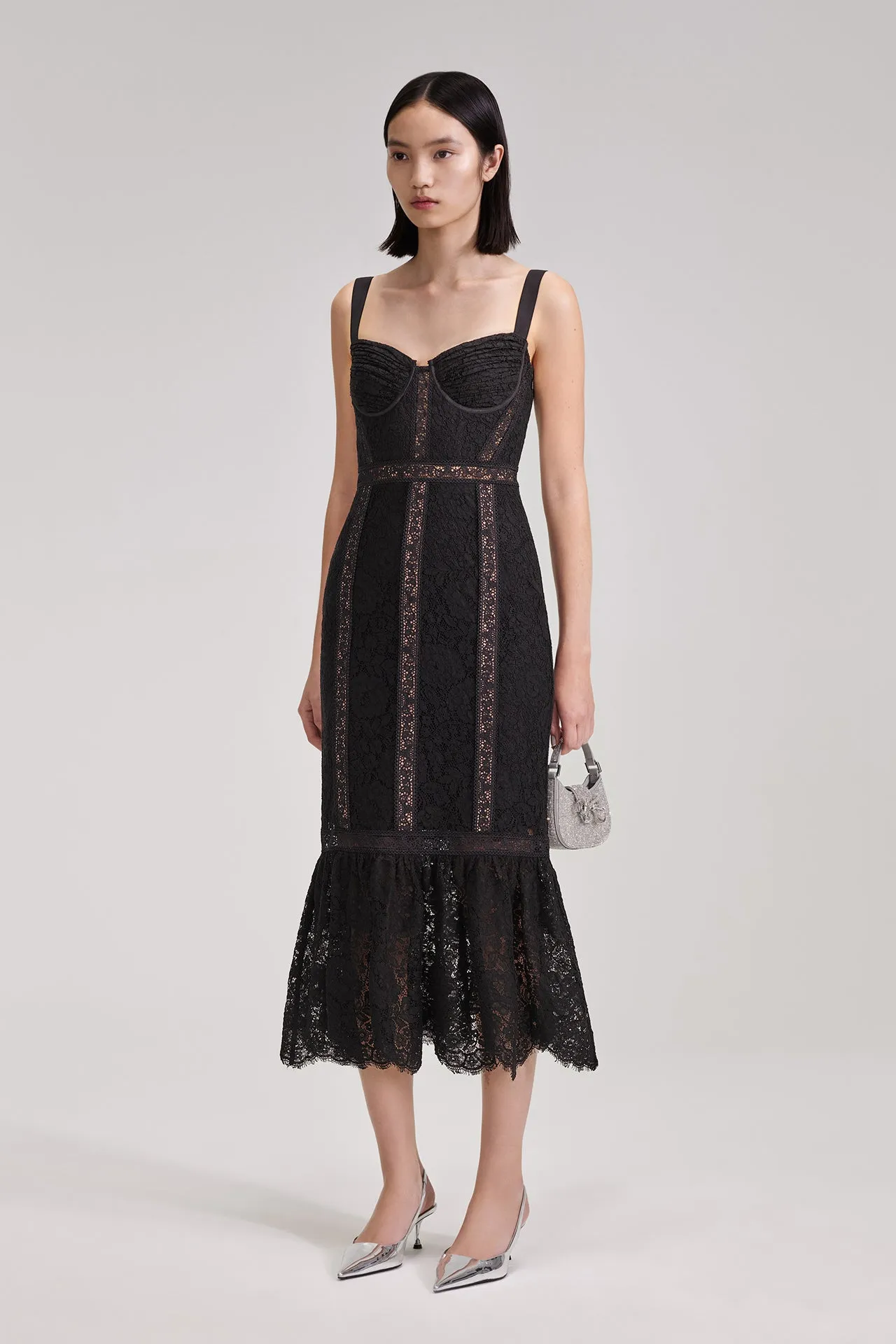 Black Cord Lace Midi Dress