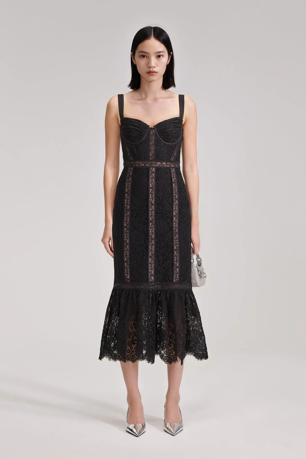 Black Cord Lace Midi Dress