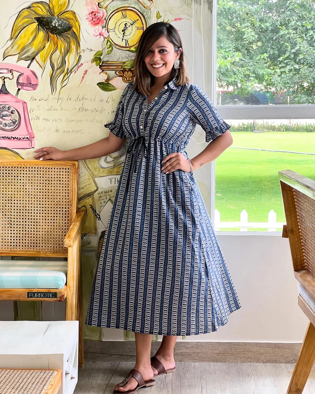 Blue Geometrical Adjustable Dress