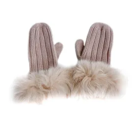 Cashmere Latte Fur Trim Mittens