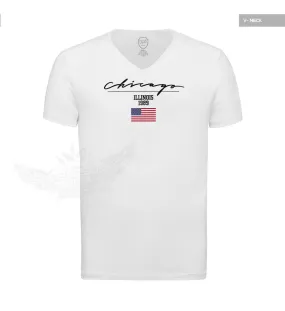 Casual Men's T-shirt Chicago US Flag Street Fashion Tee MD917CH