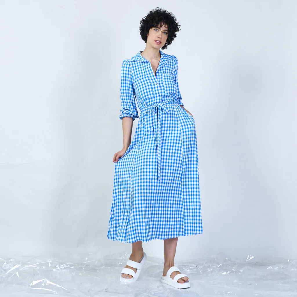 Checked long-sleeve maxi dress wholesale