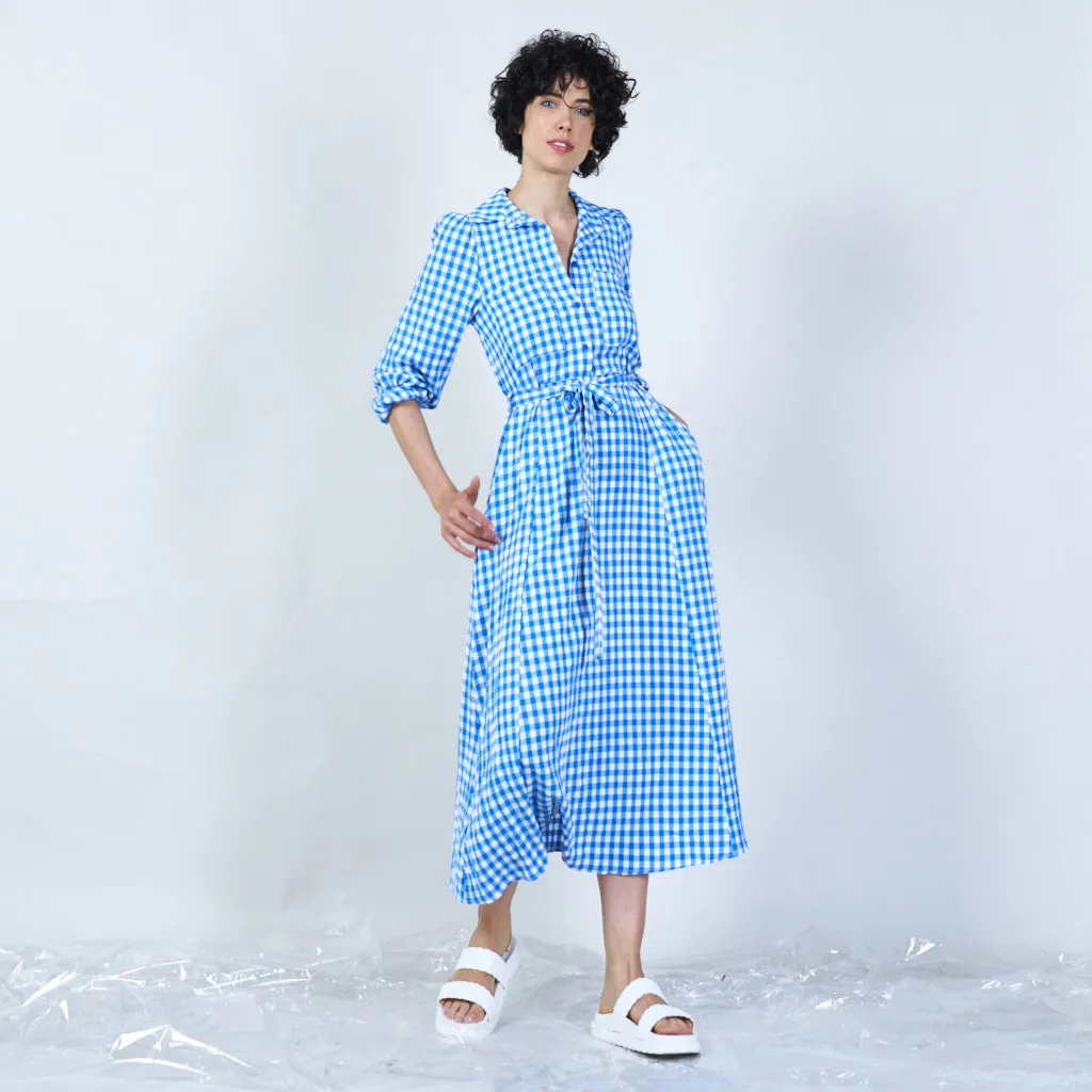 Checked long-sleeve maxi dress wholesale