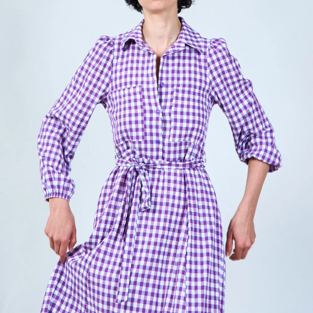 Checked long-sleeve maxi dress wholesale