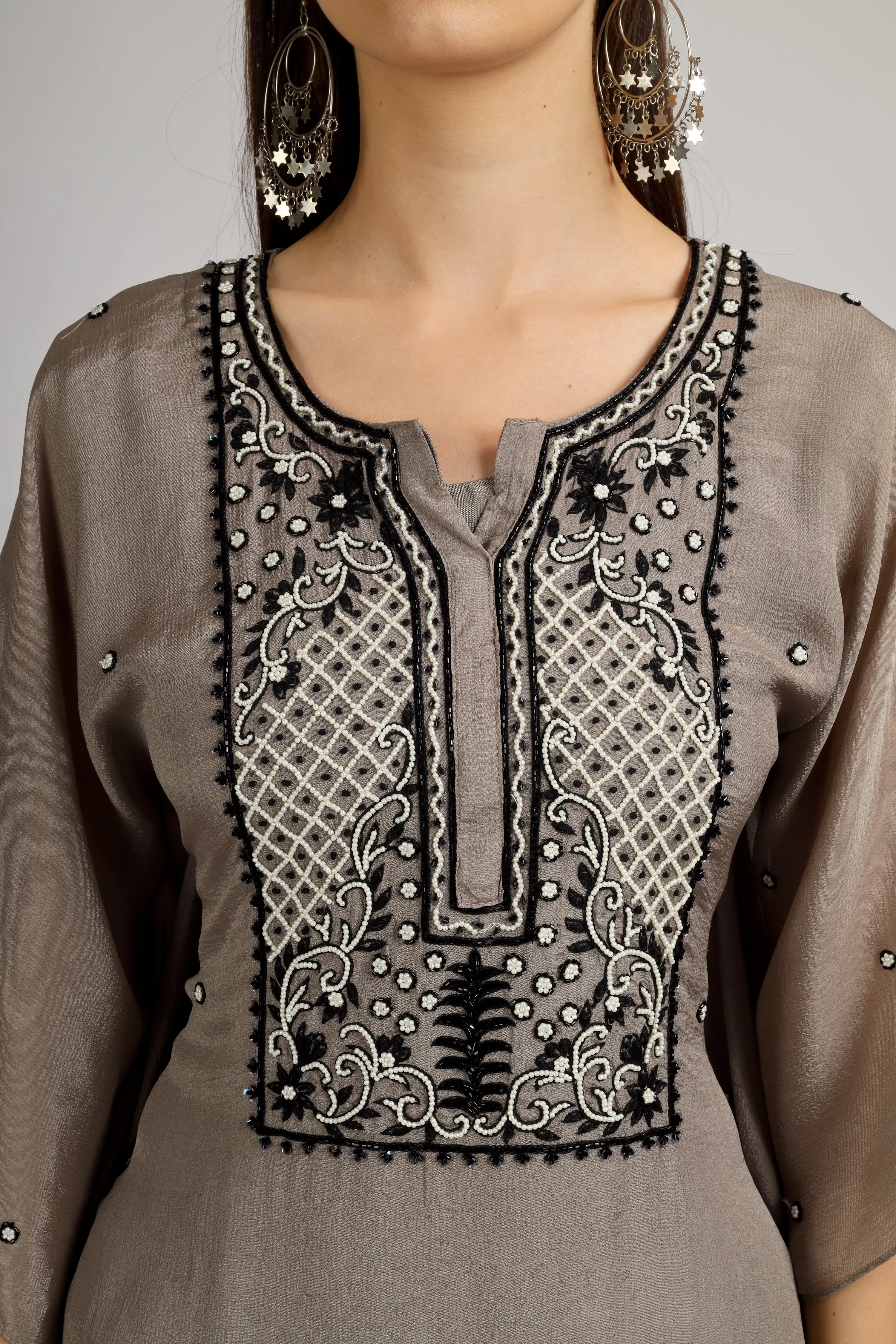 Chinon Shirt with kaftan Dhoti with Embroidery