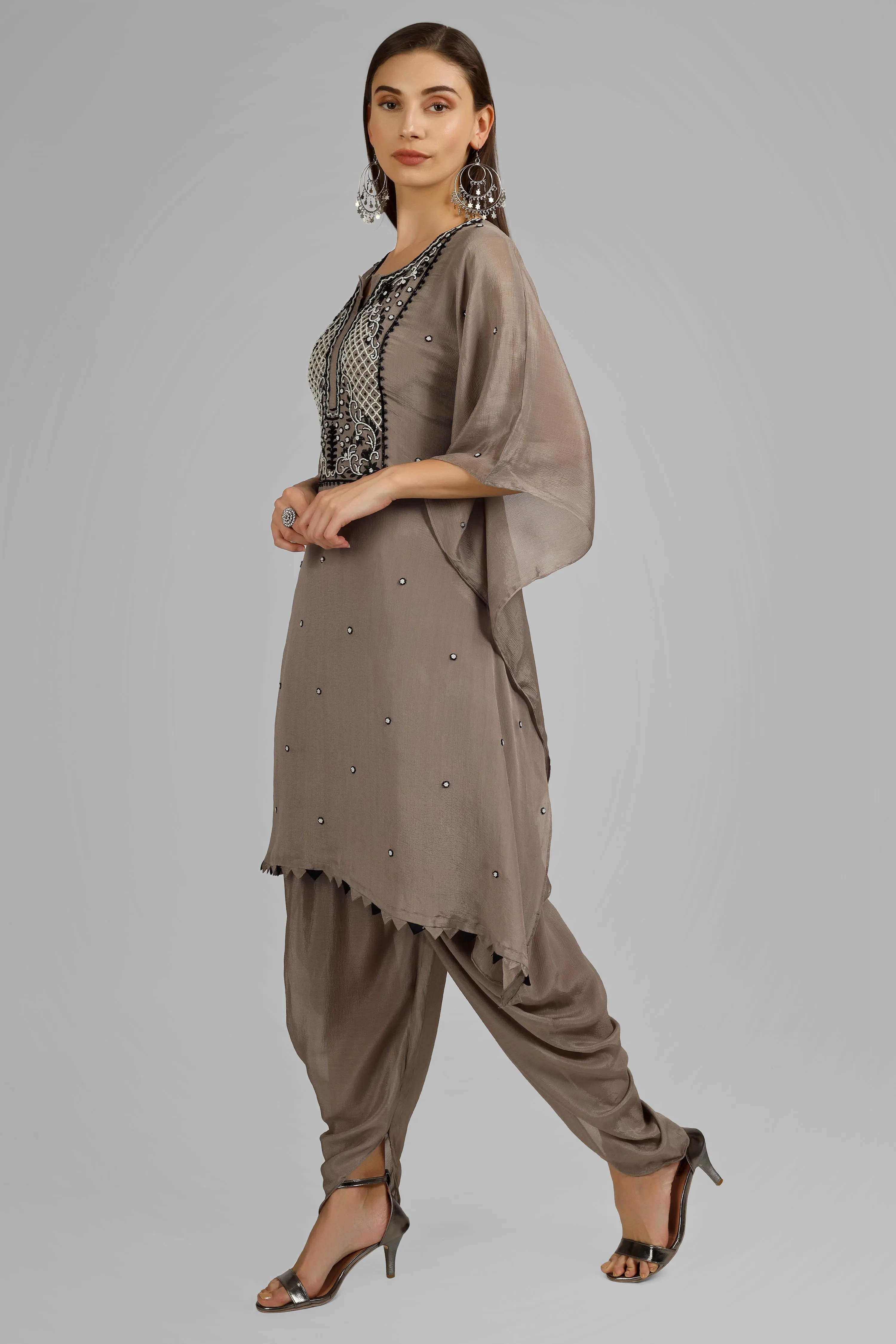 Chinon Shirt with kaftan Dhoti with Embroidery