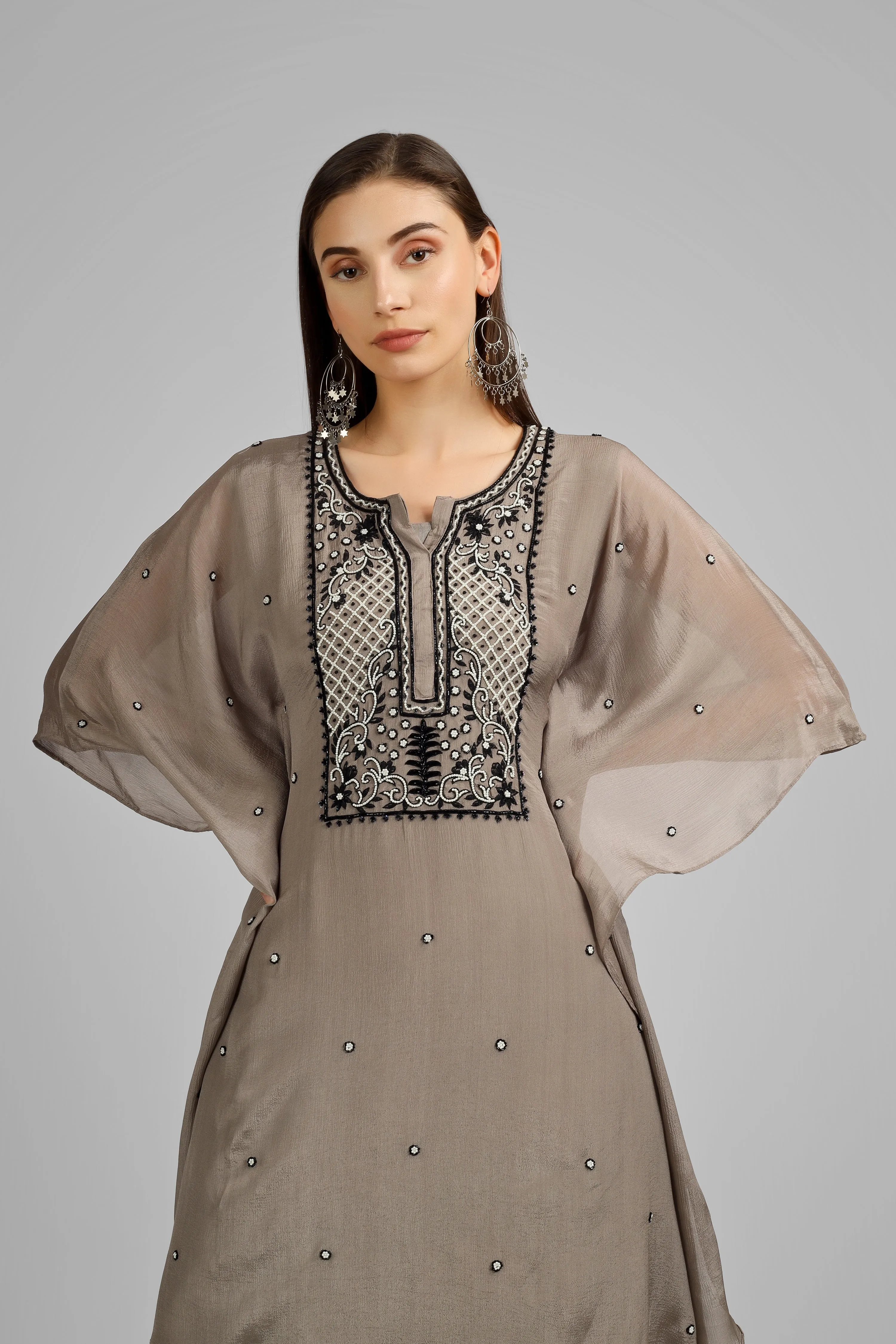 Chinon Shirt with kaftan Dhoti with Embroidery