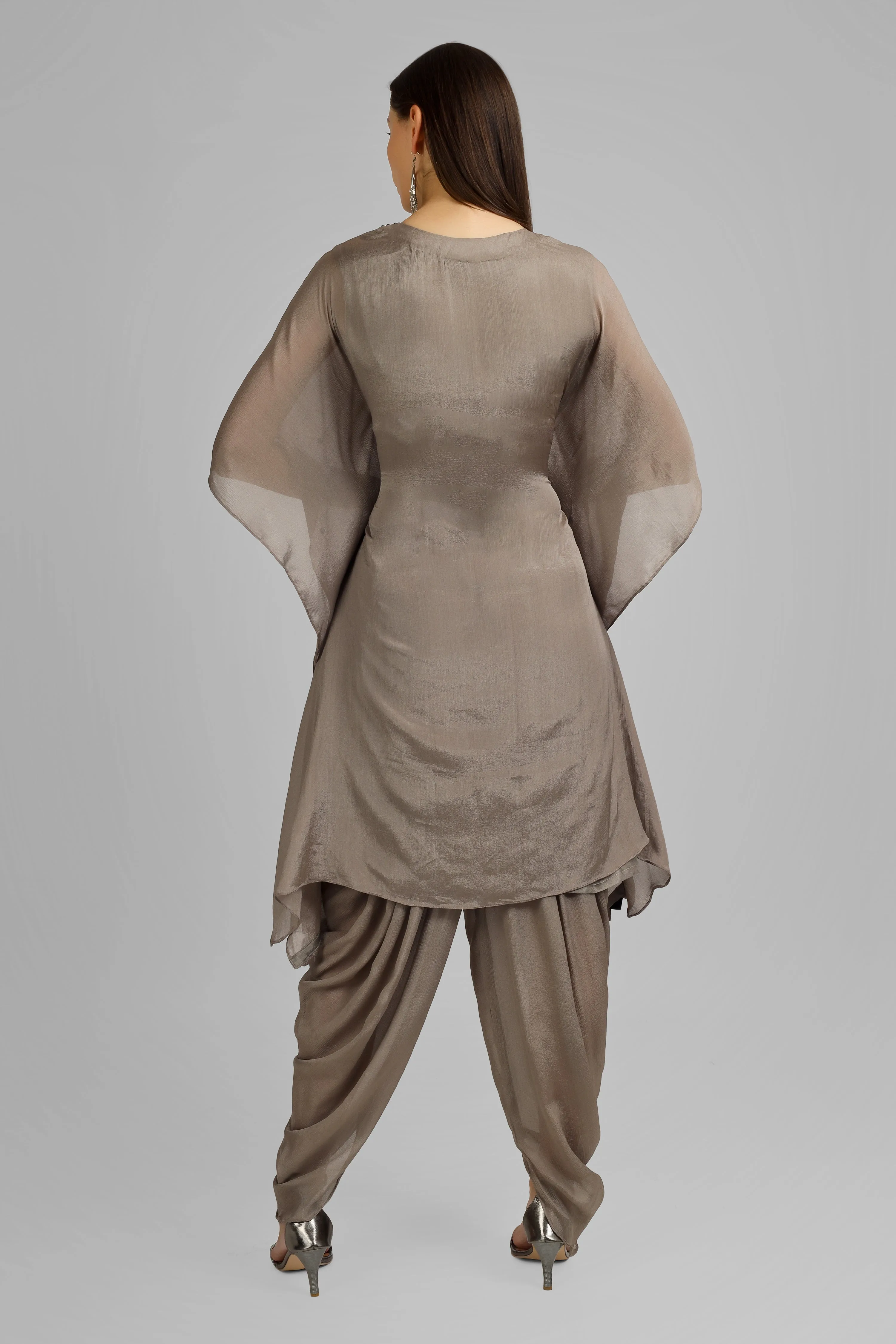 Chinon Shirt with kaftan Dhoti with Embroidery