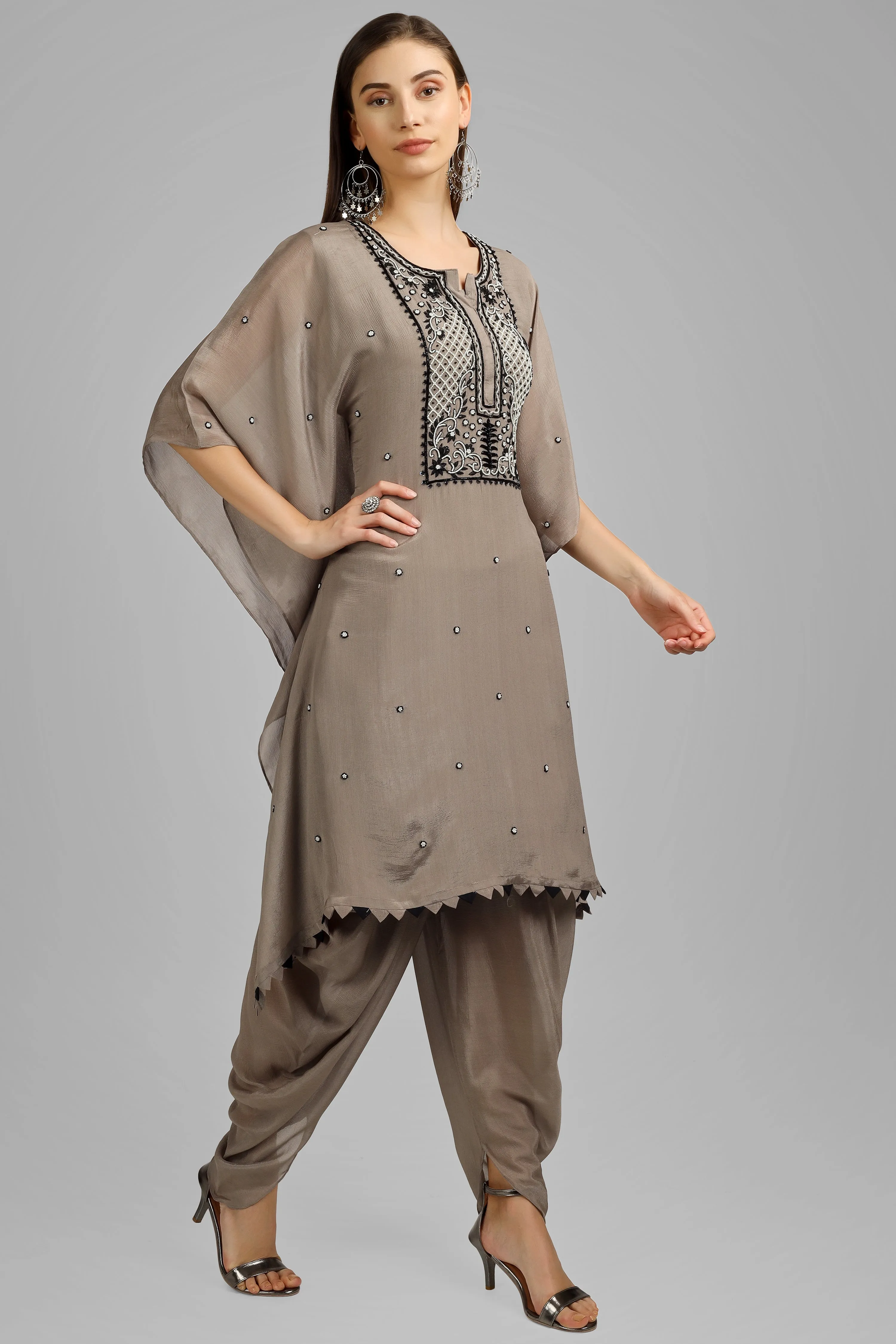 Chinon Shirt with kaftan Dhoti with Embroidery