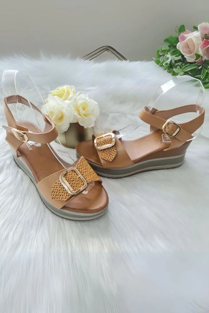 Chunky Buckle Strap Wedge Sandal