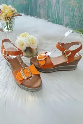 Chunky Buckle Strap Wedge Sandal