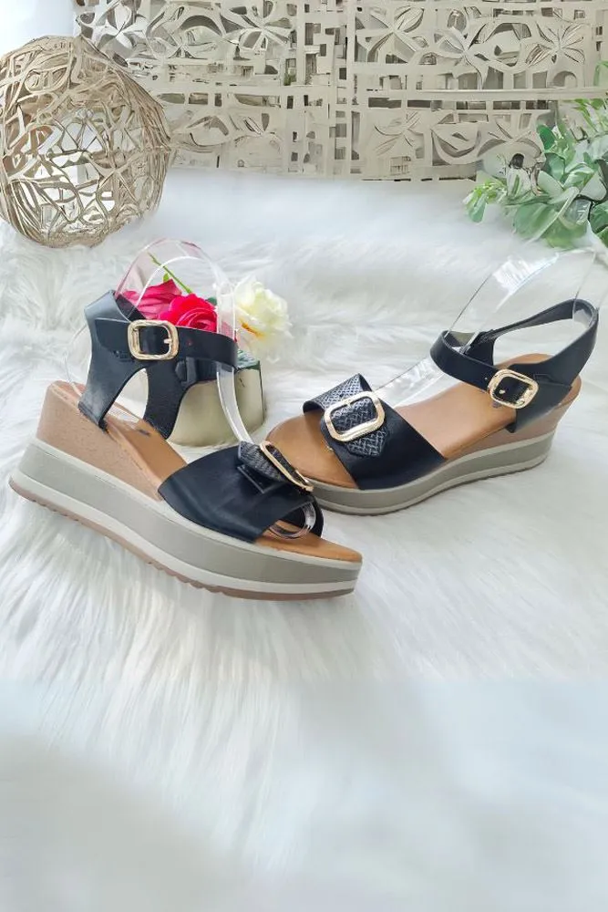 Chunky Buckle Strap Wedge Sandal