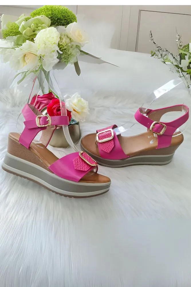 Chunky Buckle Strap Wedge Sandal