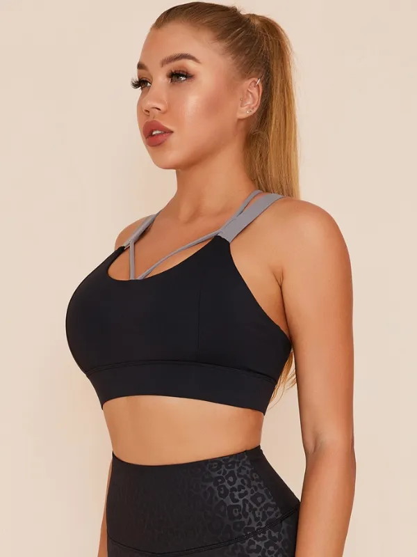 Contrast Color Cross Back Sports Bras