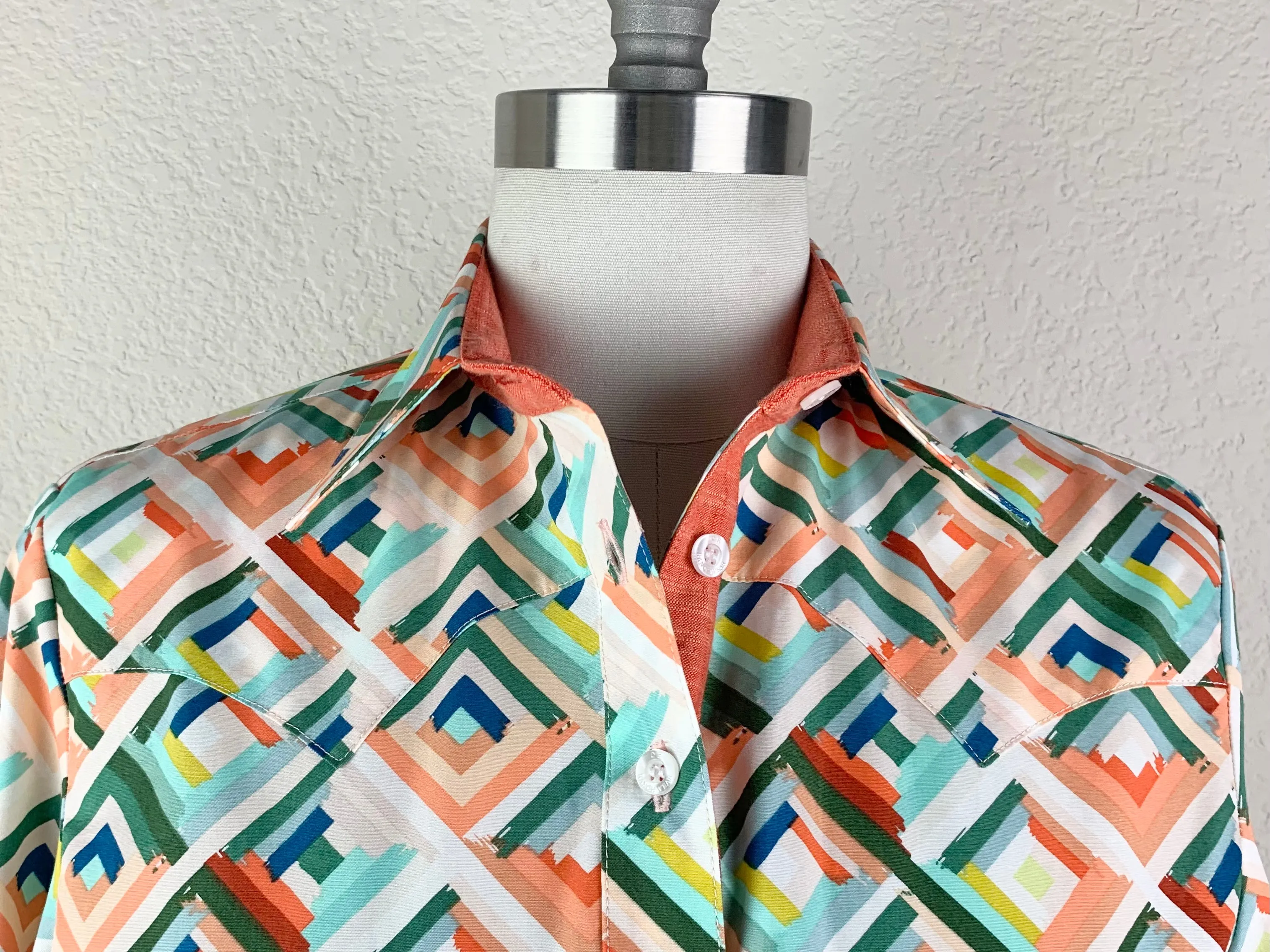 CR Western Pro Geometric Green and Coral- FINAL SALE