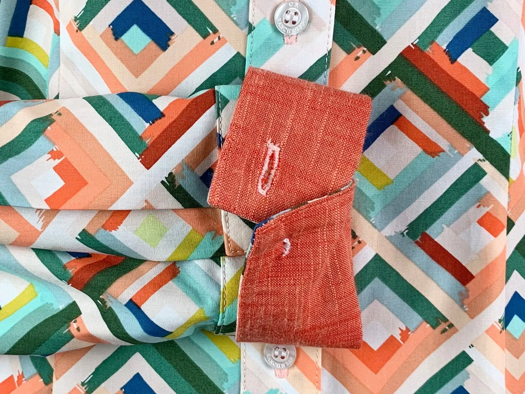 CR Western Pro Geometric Green and Coral- FINAL SALE