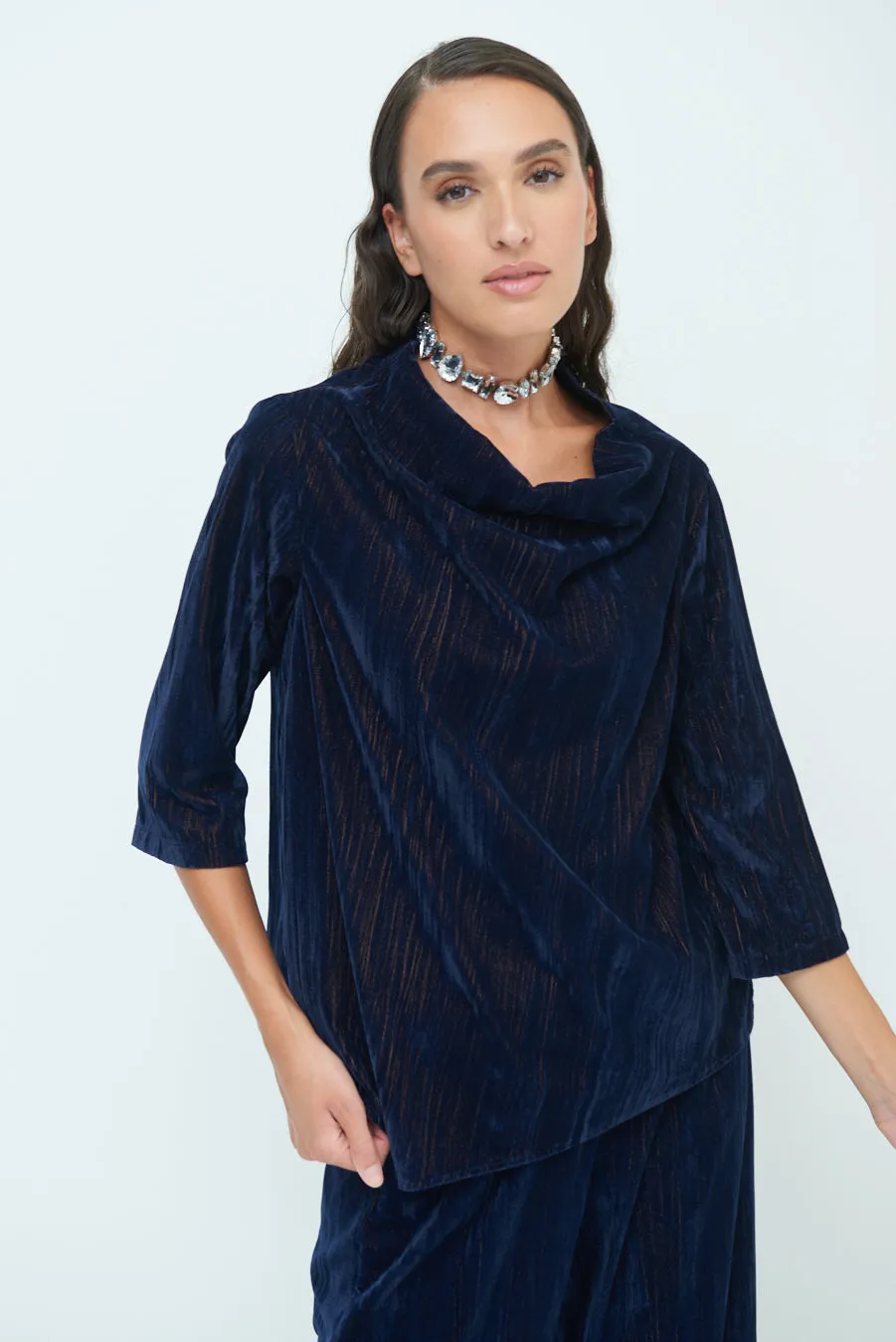 Crushed velvet 3/4 sleeve top wholesale