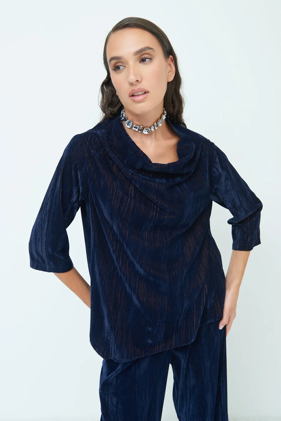 Crushed velvet 3/4 sleeve top wholesale