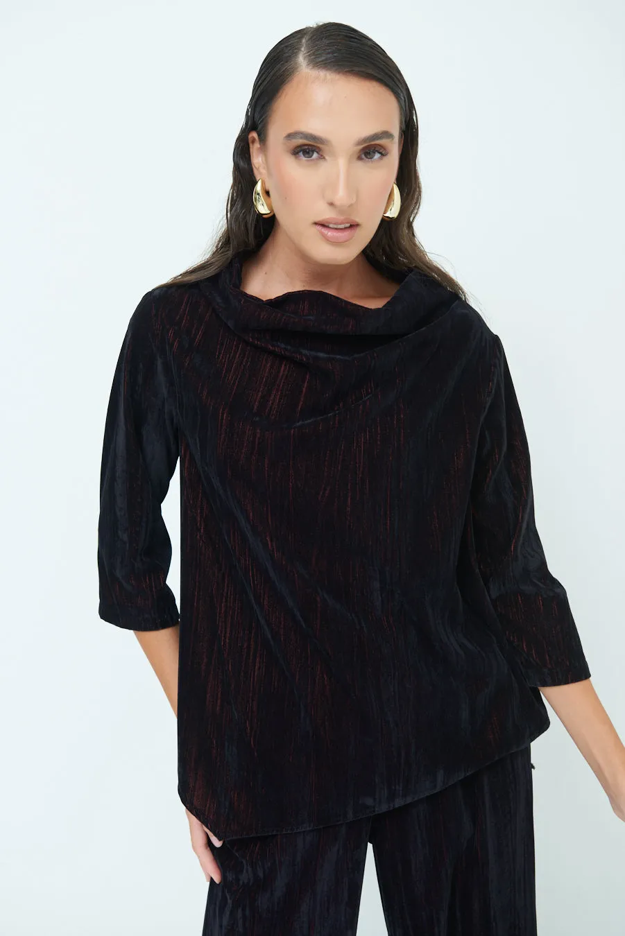 Crushed velvet 3/4 sleeve top wholesale