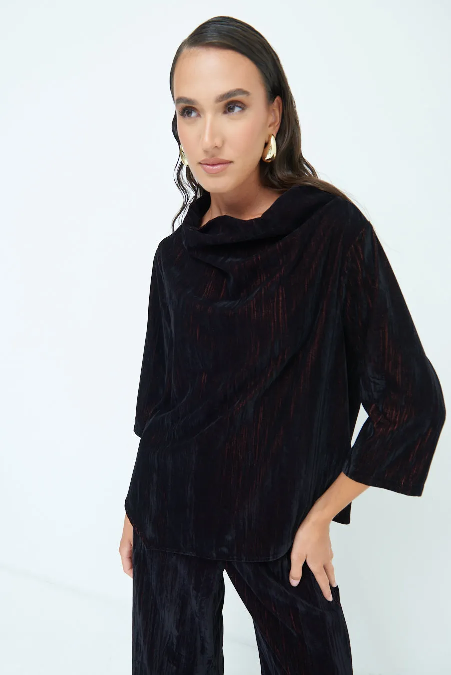 Crushed velvet 3/4 sleeve top wholesale