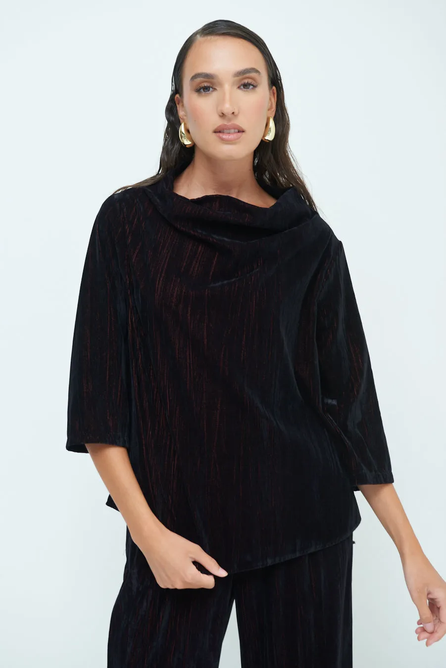 Crushed velvet 3/4 sleeve top wholesale