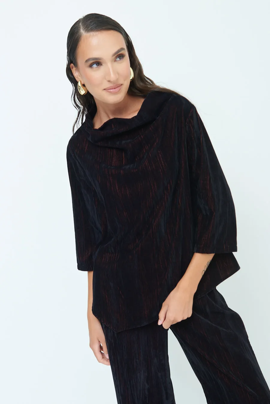 Crushed velvet 3/4 sleeve top wholesale