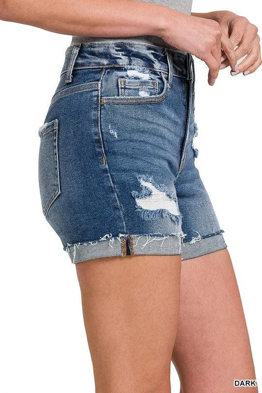 Distressed Cuffed Raw Hem Denim Shorts | SRB S -L | 32.95