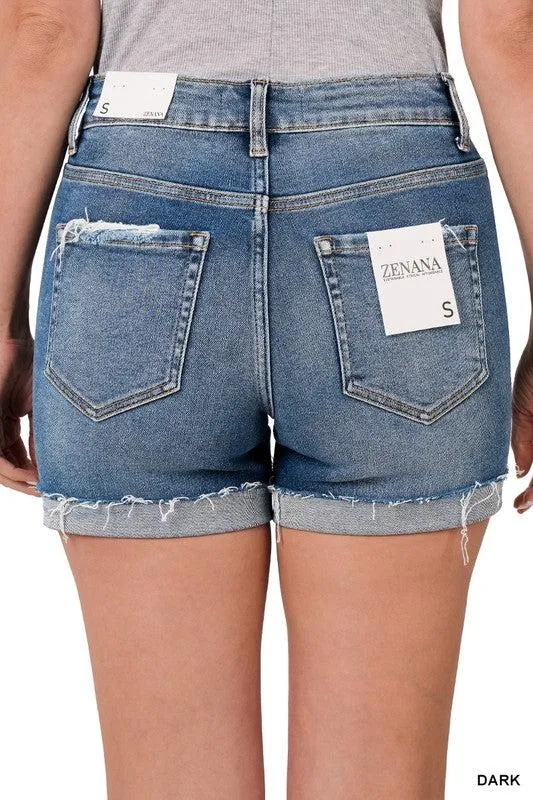 Distressed Cuffed Raw Hem Denim Shorts | SRB S -L | 32.95