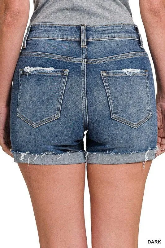 Distressed Cuffed Raw Hem Denim Shorts | SRB S -L | 32.95