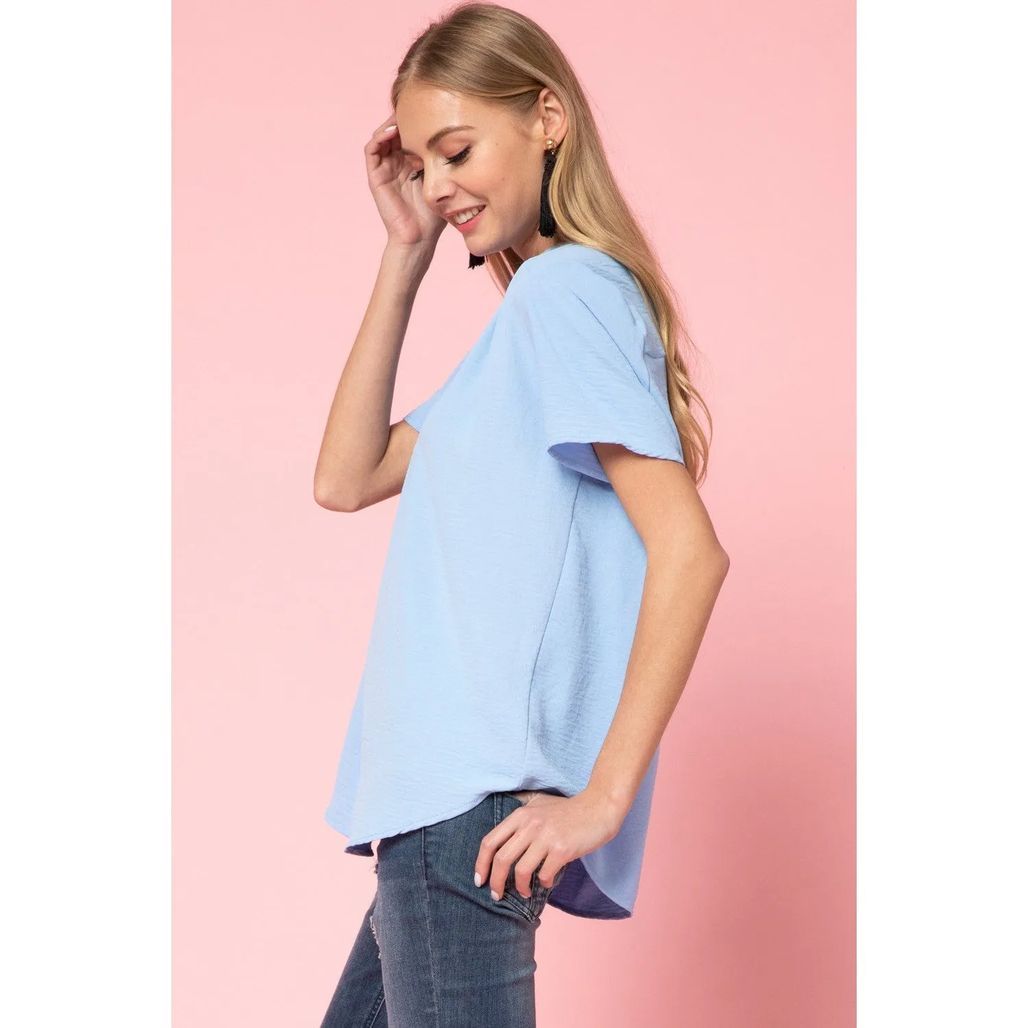 Entro V-Neck Placket Top - Blue