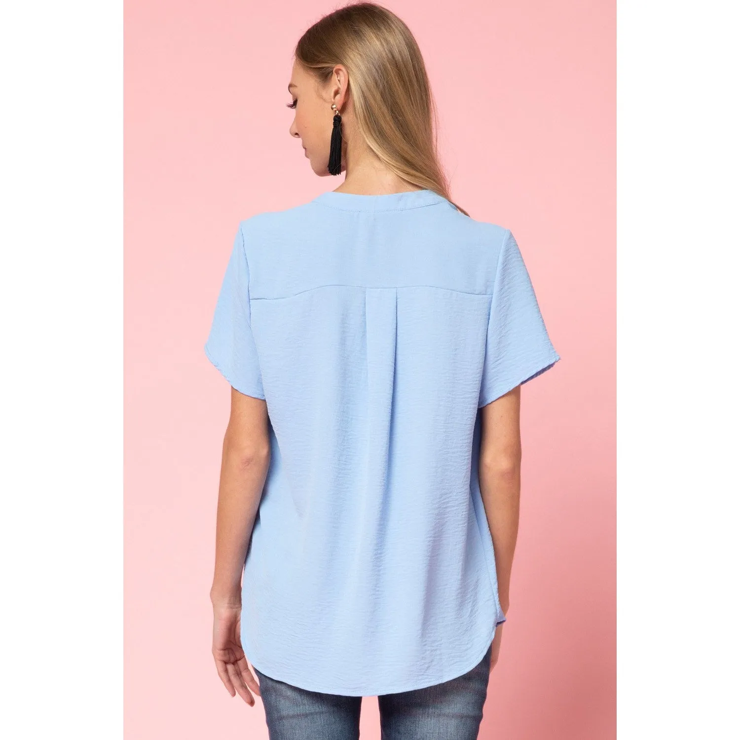 Entro V-Neck Placket Top - Blue