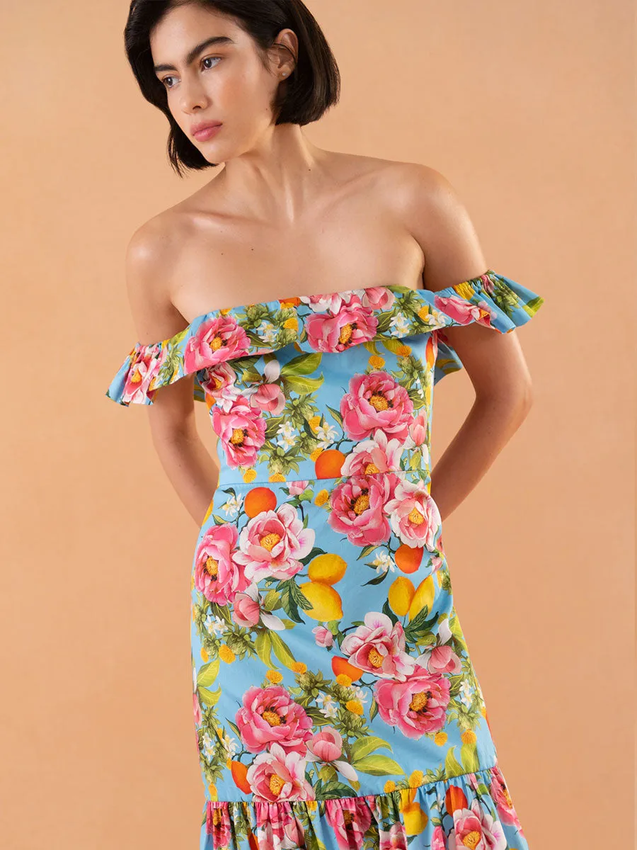 Farrah Cotton Maxi Dress - Peonia Blue/Pink