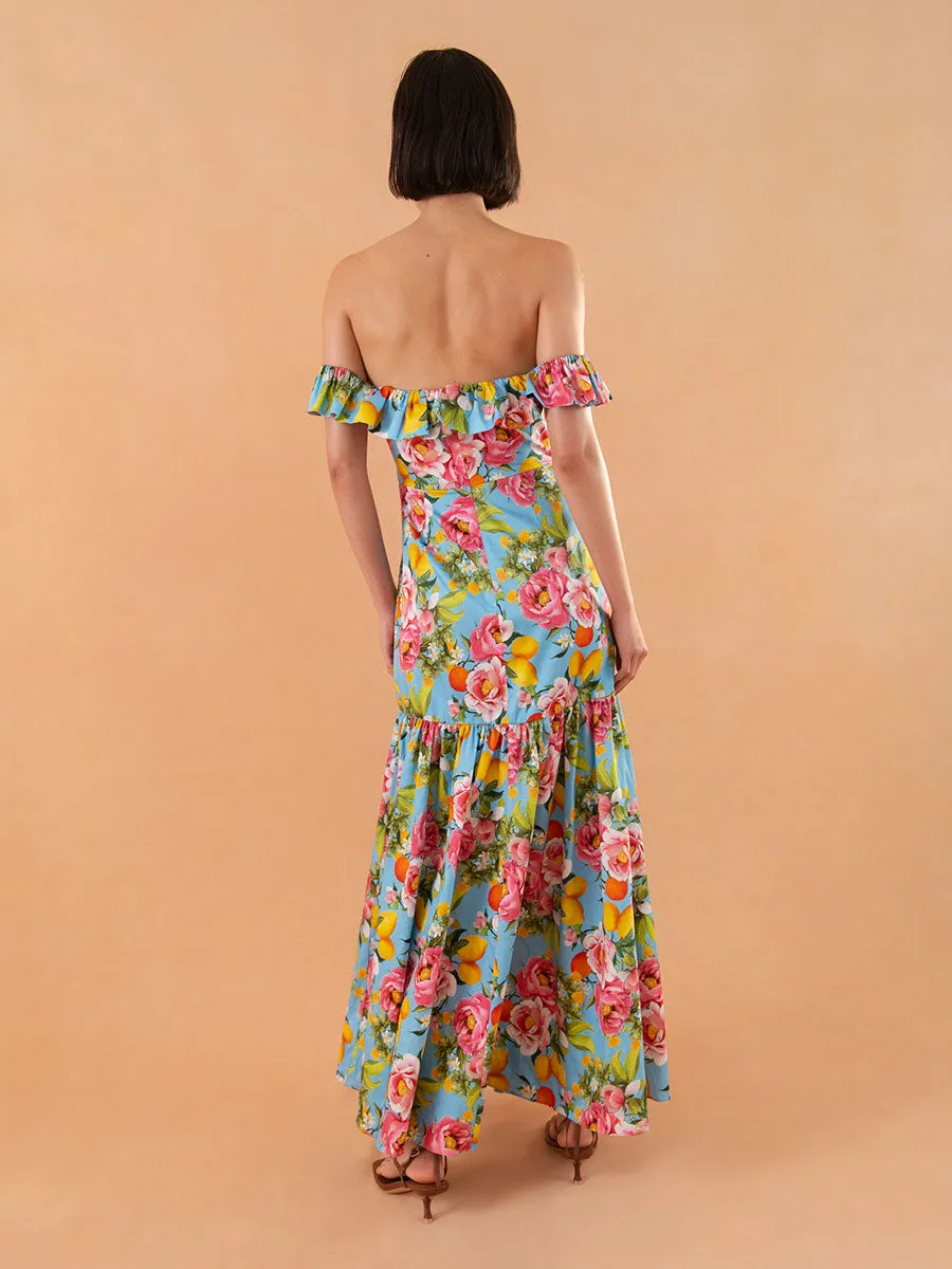 Farrah Cotton Maxi Dress - Peonia Blue/Pink