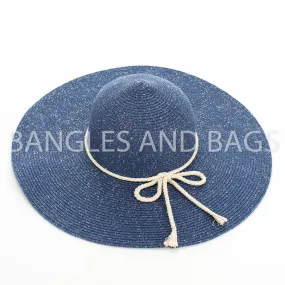 Floppy Glittering Sun Hat with Rope Tie - Navy Blue