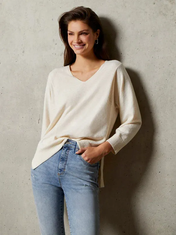 French Connection Ebba Vhari V Neck Jumper-Oatmeal Melange-78KZI